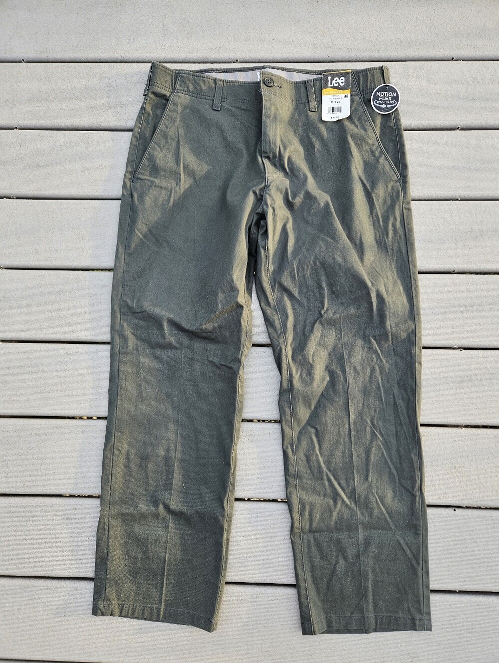 NWT Lee Men's Extreme Comfort Straight Fit Pants Olive Green Khaki Chino 36x29